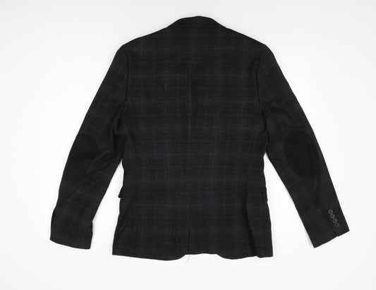 H&M Mens Black Geometric Polyester Jacket Suit Jacket Size 38 Regular