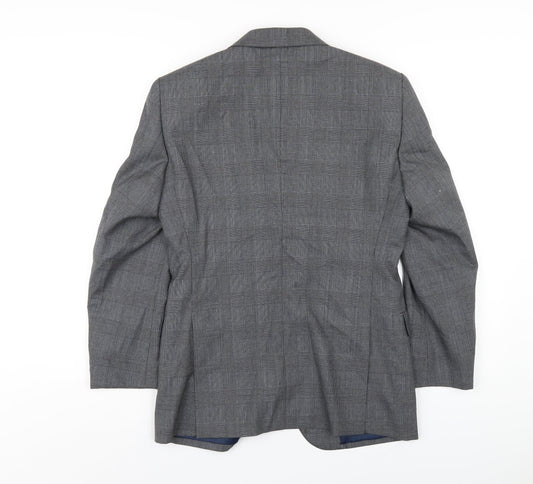 Elefit Mens Grey Plaid Polyester Jacket Blazer Size 38 Regular