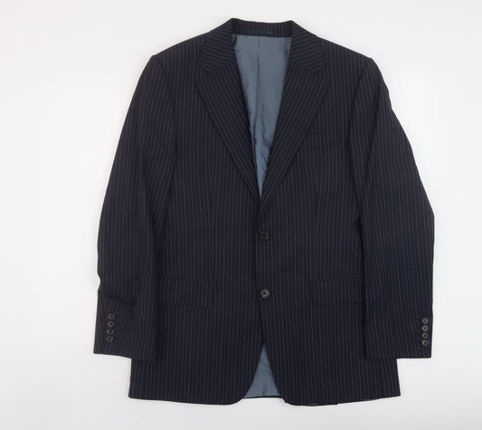 Boss Mens Blue Striped Wool Jacket Suit Jacket Size 40 Regular