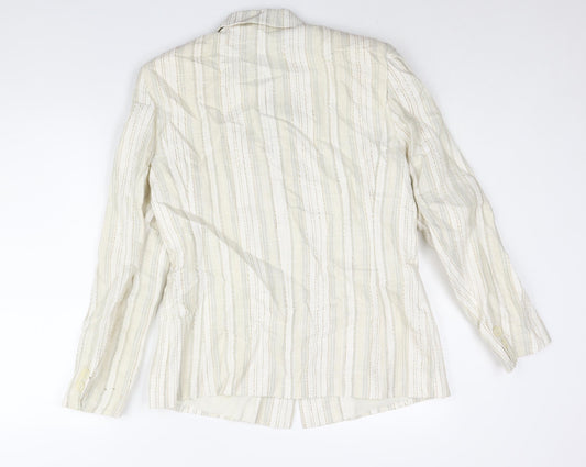 Gray & Osbourn Womens Ivory Striped Jacket Blazer Size 16 Button