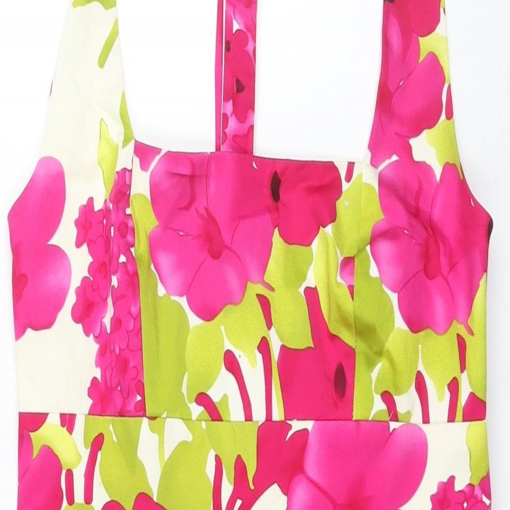 Jones New York Womens Multicoloured Floral Cotton Shift Size 6 Halter Zip