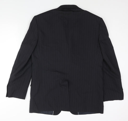 Marks and Mens Blue Striped Polyester Jacket Suit Jacket Size 42 Regular