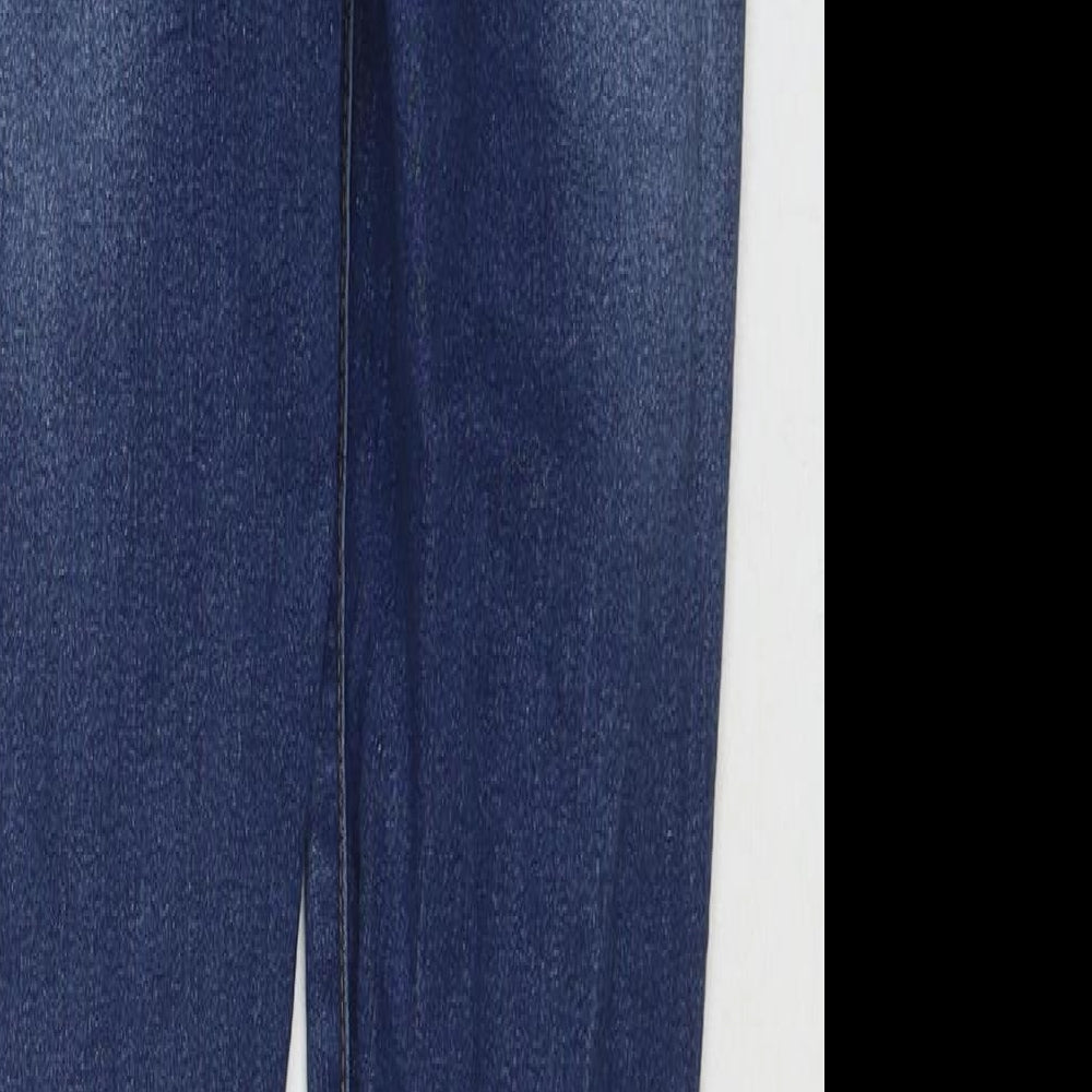 Brand and care label for Fashion Nova women’s blue cotton skinny jeans, size UK 24, in, 30-inch leg regular zip