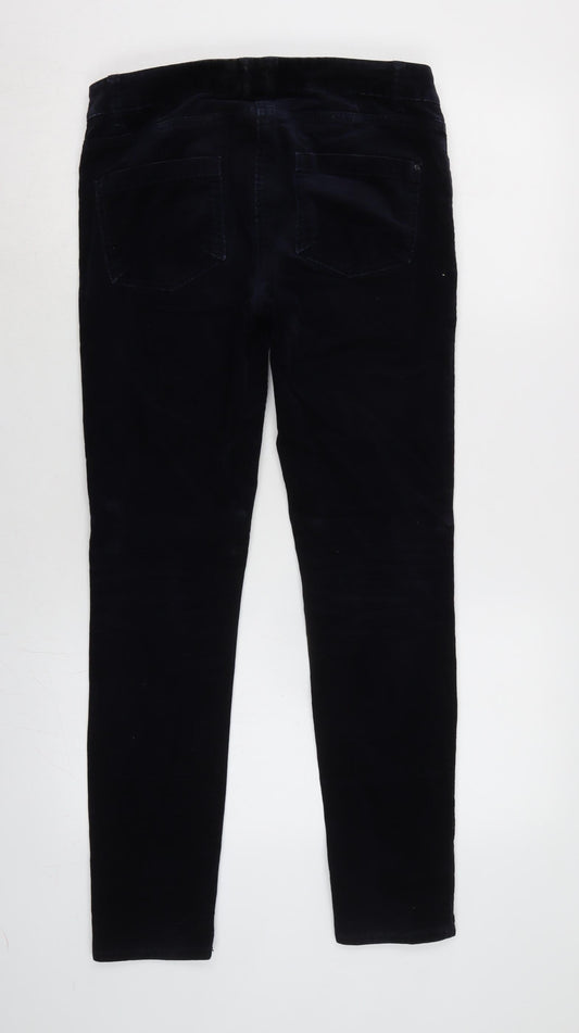 Marks and Spencer Womens Blue Cotton Trousers Size 8 L28 in Regular Zip