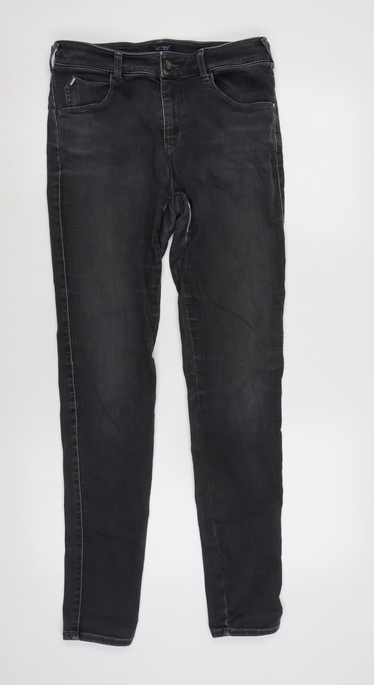 ARMANI Womens Grey Cotton Blend Tapered Jeans Size 29 in L31 in Regular Zip