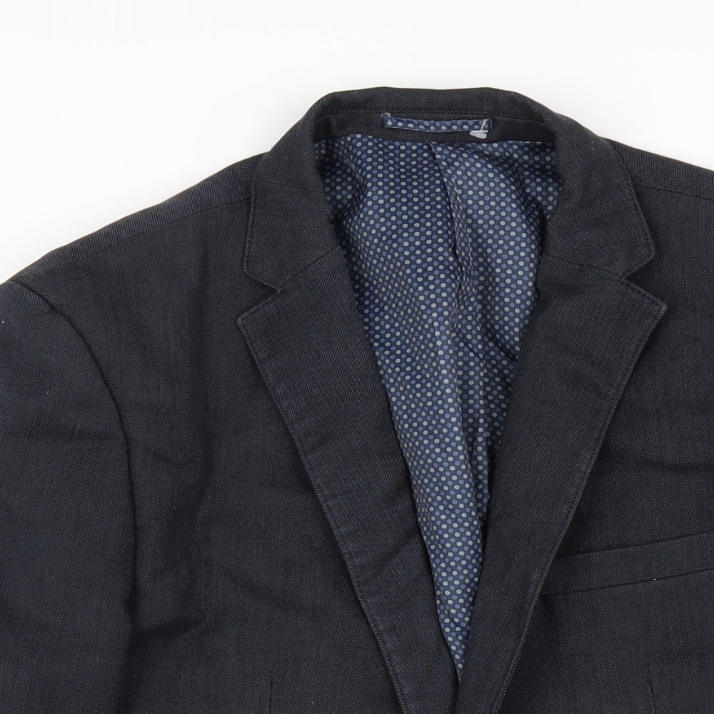 Fellini Mens Blue Polyester Jacket Blazer Size 38 Regular