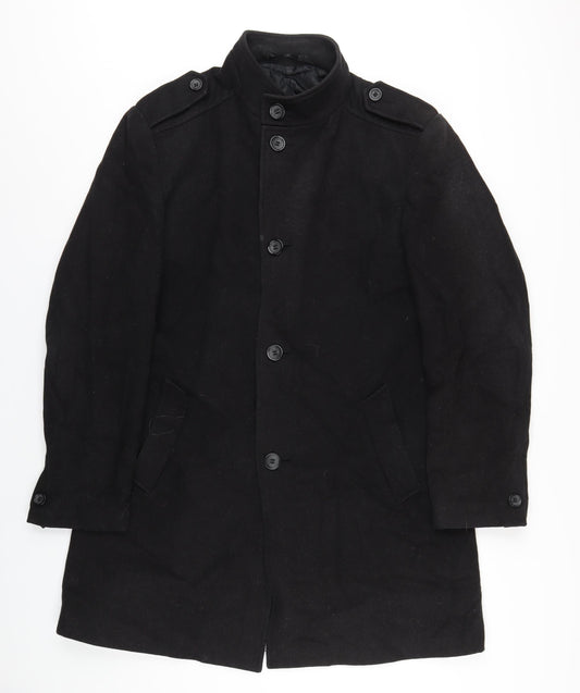 Marks & Spencer Mens Black Overcoat Coat Size M Button
