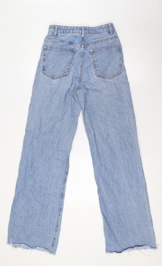 &Denim Womens Blue Cotton Wide-Leg Jeans Size 6 L32 in Regular Zip - Raw Hem