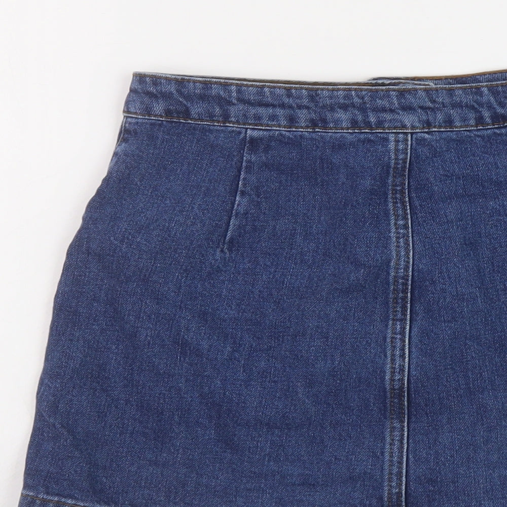 Topshop Womens Blue Cotton Mini Skirt Size 6 Button
