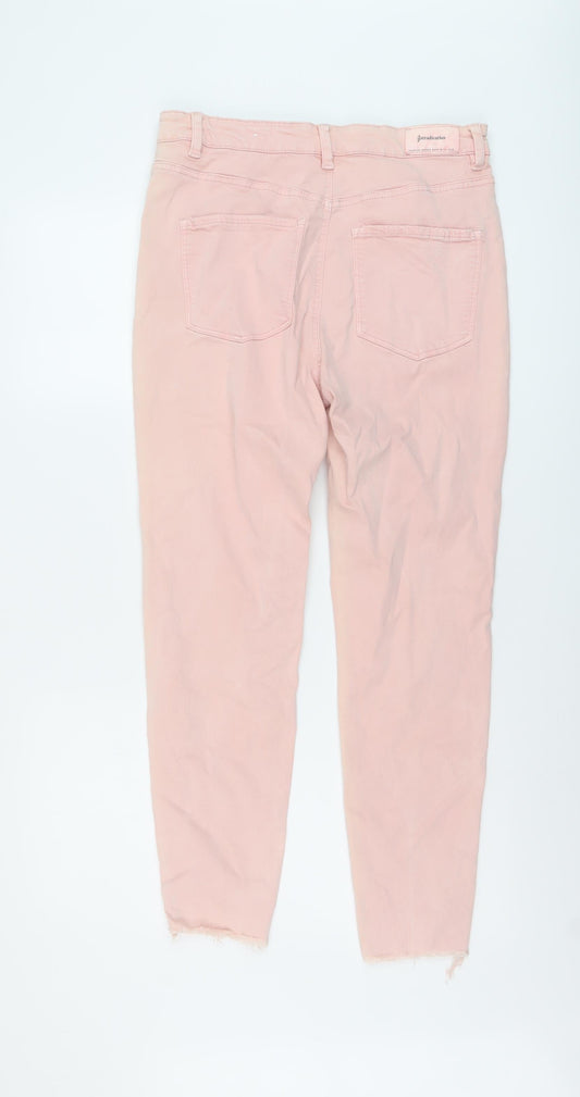 Stradivarius Womens Pink Cotton Skinny Jeans Size 16 L27 in Regular Button