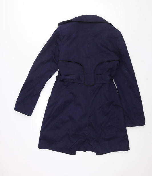 H&M Womens Blue Trench Coat Coat Size 10 Button - Belted