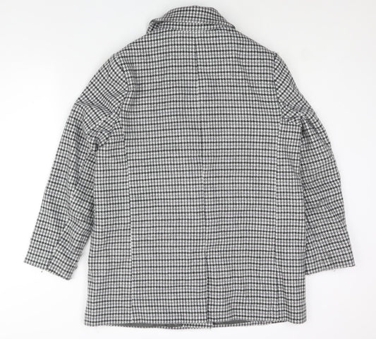 Marks and Womens Grey Check Pea Coat Coat Size 16 Button - Houndstooth Double Breasted