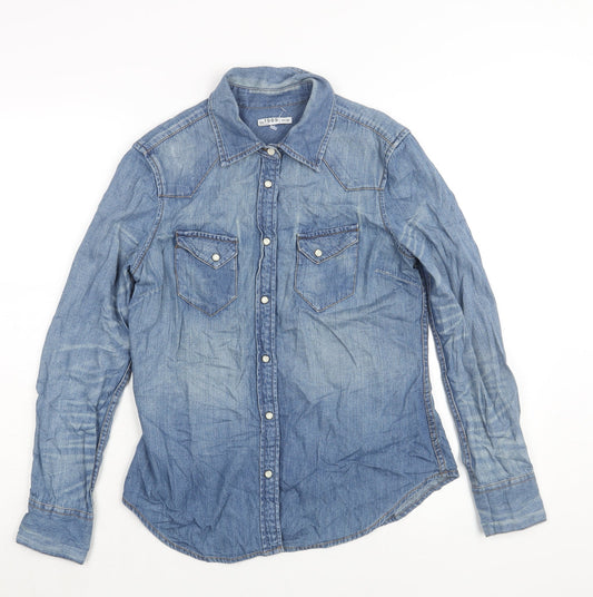 Gap Womens Blue Cotton Basic Button-Up Size XS Collared - Distressed