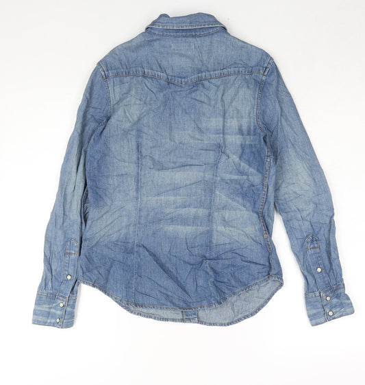 Gap Womens Blue Cotton Basic Button-Up Size XS Collared - Distressed