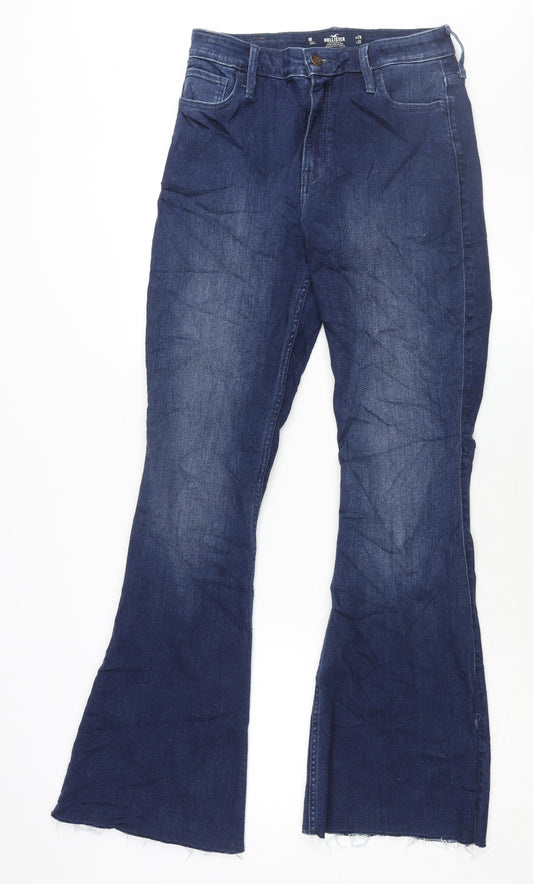 Hollister Womens Blue Cotton Flared Jeans Size 29 in L31 in Regular Zip - Raw Hem Side Slits