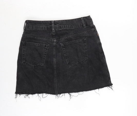 Topshop Womens Grey Cotton A-Line Skirt Size 8 Tie