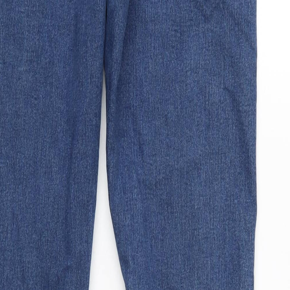 Brand and care label for Denim & Co. women’s blue cotton blend straight jeans, size UK 30, in, 29-inch leg regular zip