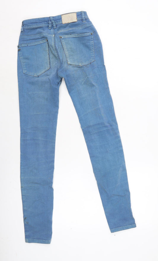 Pull&Bear Womens Blue Cotton Blend Tapered Jeans Size 4 L26.5 in Regular Zip