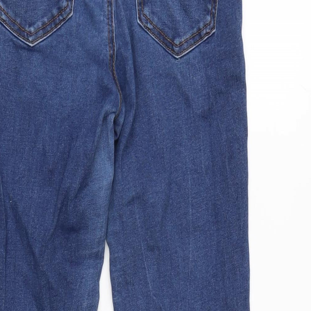 Brand and care label for Denim & Co. women’s blue cotton blend tapered jeans, size UK 10, 25-inch leg regular zip
