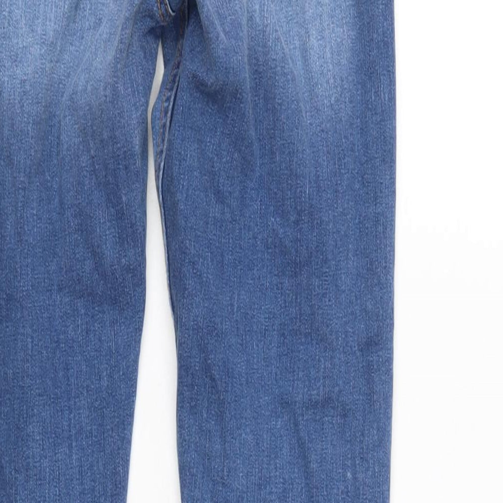 Brand and care label for Denim & Co. women’s blue cotton blend tapered jeans, size UK 10, 28.5-inch leg regular zip
