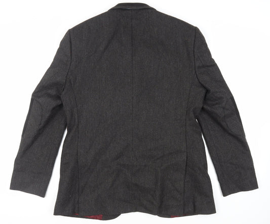 Steel & Jelly Mens Grey Herringbone Wool Tuxedo Blazer Size 44 Regular