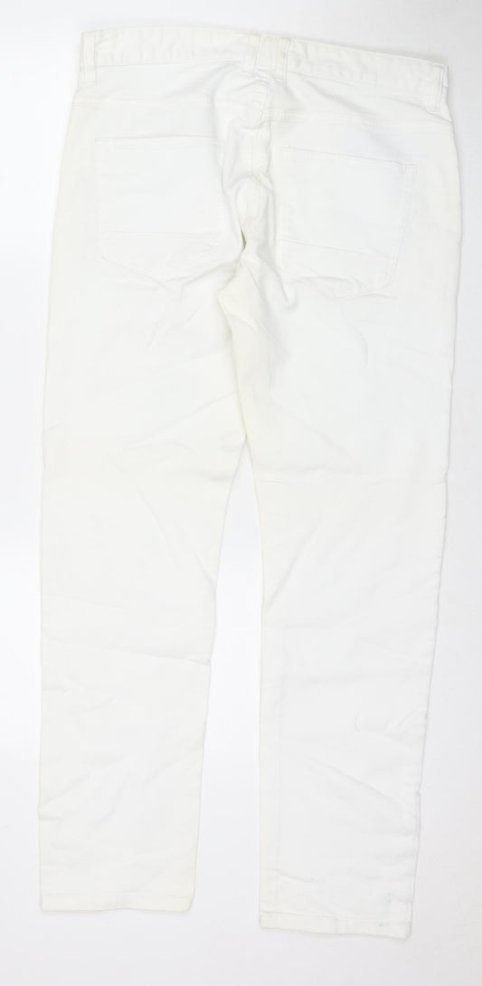 NEXT Mens White Cotton Straight Jeans Size 34 in L31 in Regular Zip