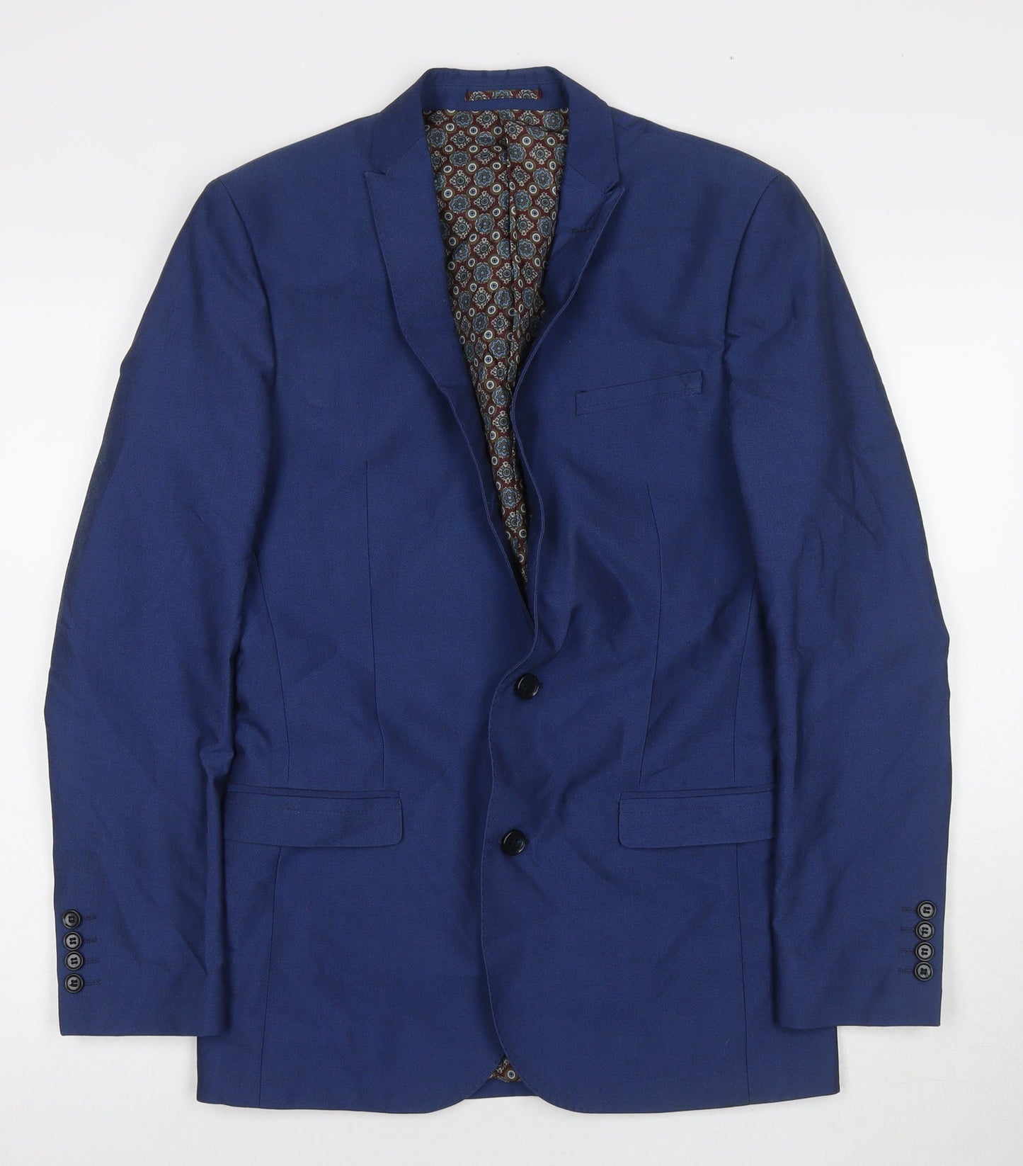 Fellini Mens Blue Polyester Jacket Suit Jacket Size 36 Regular