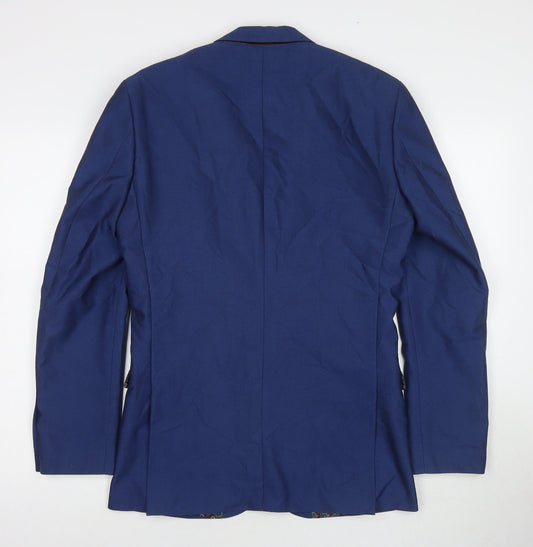 Fellini Mens Blue Polyester Jacket Suit Jacket Size 36 Regular