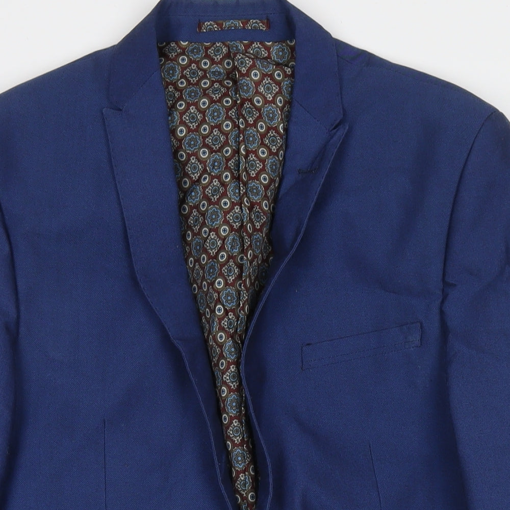 Fellini Mens Blue Polyester Jacket Suit Jacket Size 36 Regular