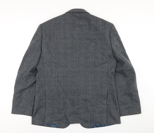 Wellington Mens Blue Plaid Polyester Jacket Blazer Size 42 Regular