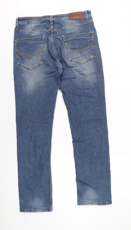 Pepe Jeans Mens Blue Cotton Straight Jeans Size 32 in L33 in Regular Zip