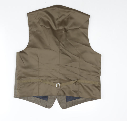 Fellini Mens Brown Check Wool Jacket Suit Waistcoat Size 46 Regular