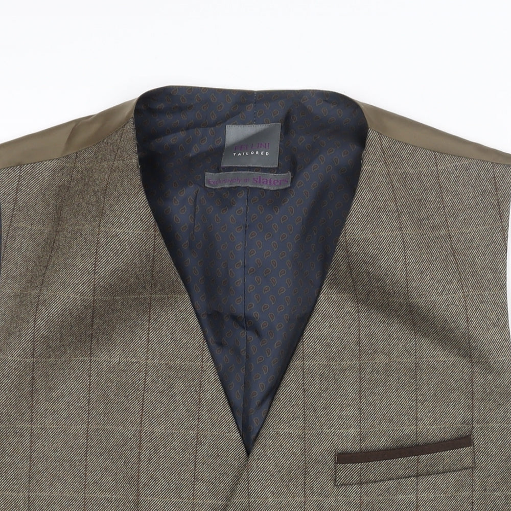 Fellini Mens Brown Check Wool Jacket Suit Waistcoat Size 46 Regular