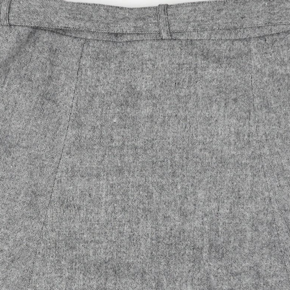 H&M Womens Grey Wool A-Line Skirt Size 14 Zip - Belted