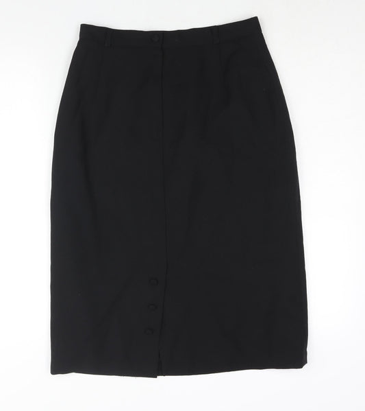 Paul Seperates Womens Black Polyester Straight & Pencil Skirt Size 14 Zip - Button Vent Detail