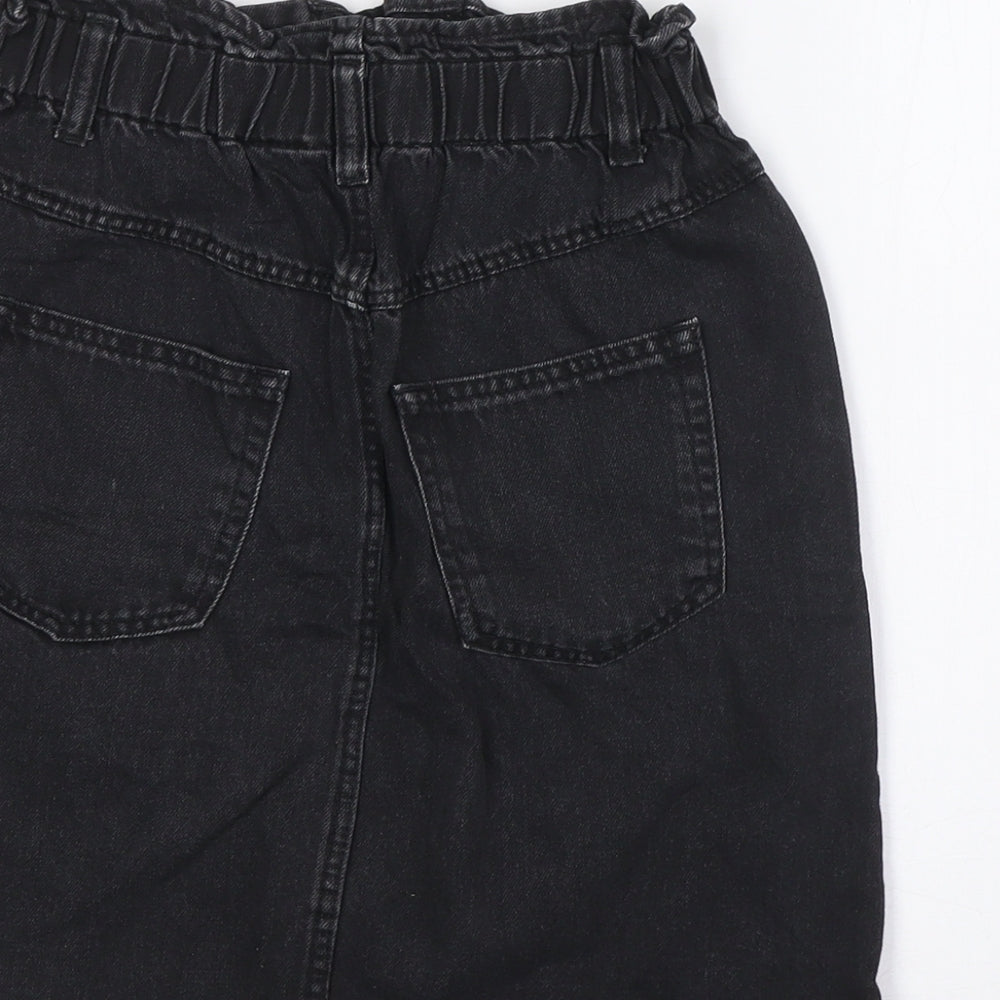 Divided Womens Black Cotton A-Line Skirt Size 6 Button - Elasticated Waist