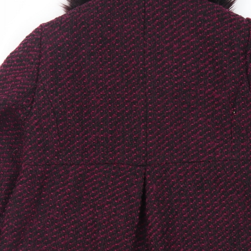 Brand and care label for John lew girls’ purple pea coat coat, size 8, years button - faux fur collar