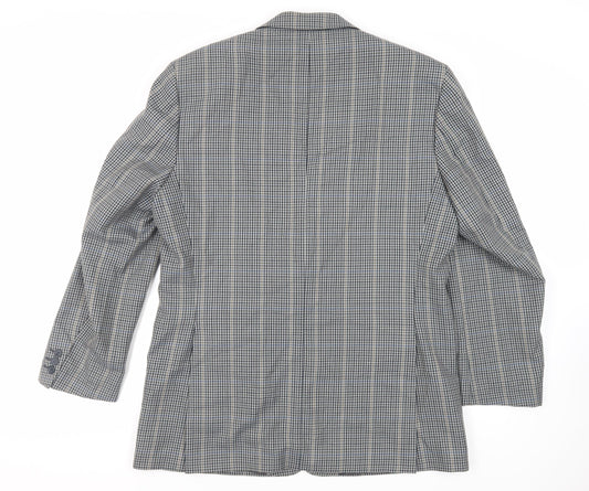 Charly O'Brian Mens Grey Plaid Polyester Jacket Blazer Size 42 Regular