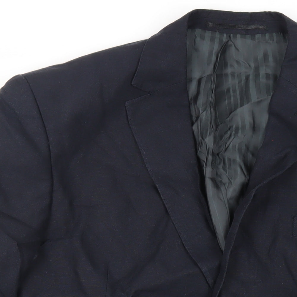 Fellini Mens Blue Linen Jacket Blazer Size 44 Regular
