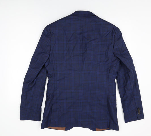 Fellini Mens Blue Plaid Wool Jacket Suit Jacket Size 40 Regular