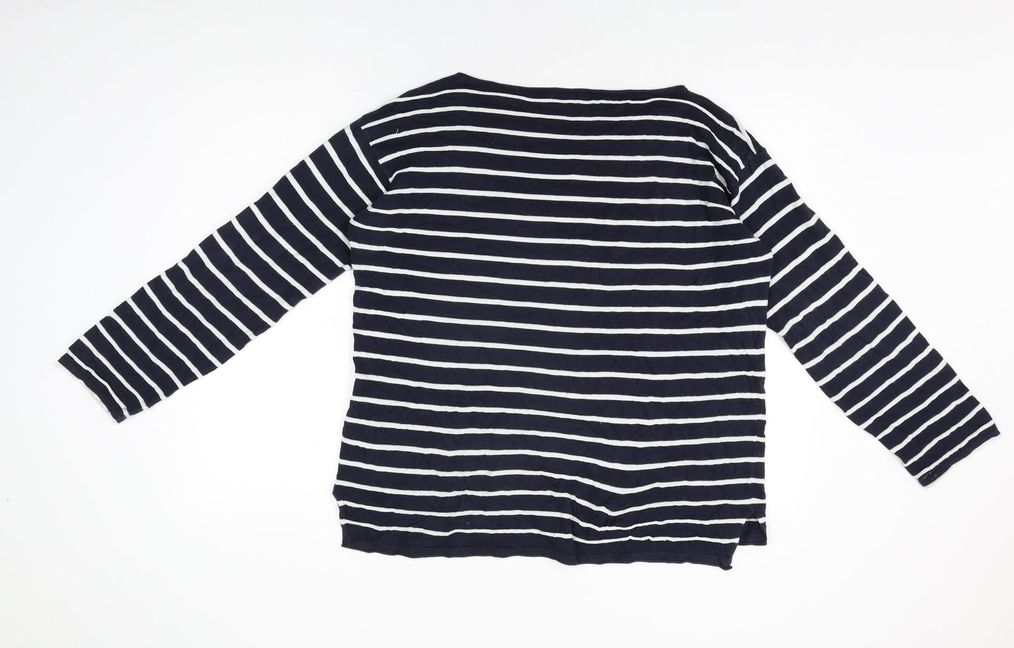 United Colors of Benetton Womens Blue Striped Cotton Basic T-Shirt Size M Round Neck