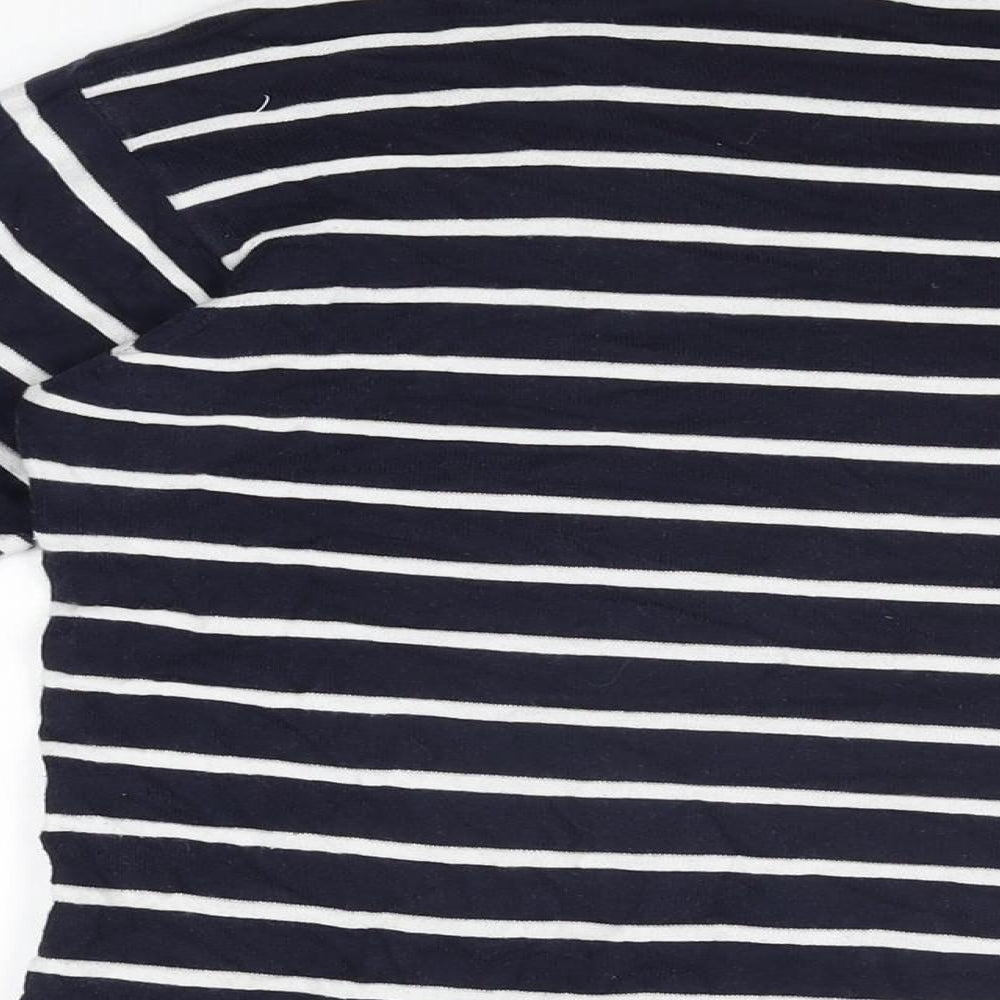 United Colors of Benetton Womens Blue Striped Cotton Basic T-Shirt Size M Round Neck