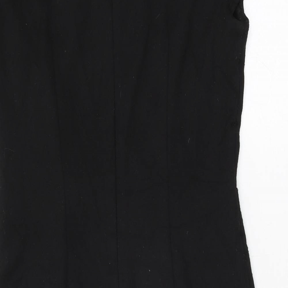 Brand and care label for Red Herring women’s black polyester bodycon, size UK 10, v-neck zip