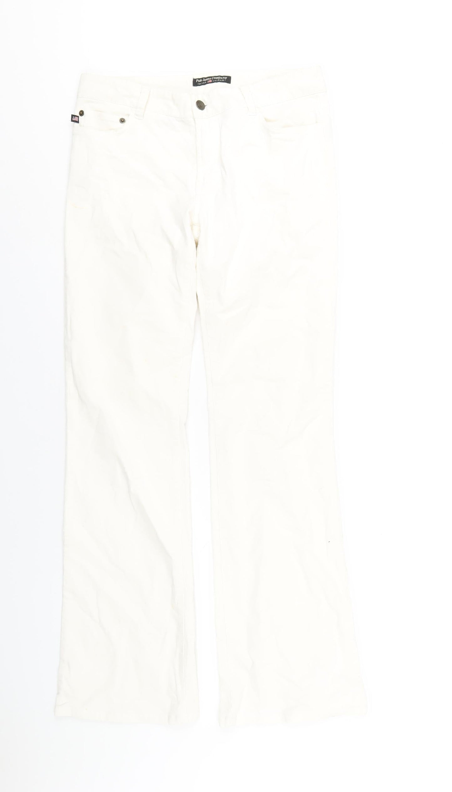 Polo Ralph Lauren Womens White Cotton Trousers Size 8 L32 in Regular Zip