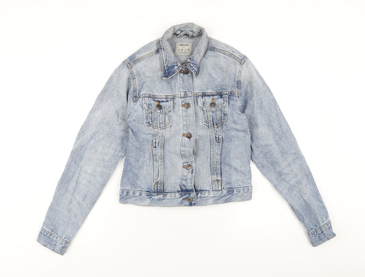 Additional front view of Denim & Co. women’s blue jacket, size UK 6, button