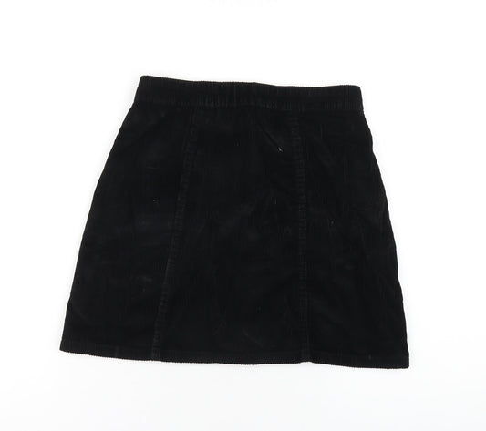 Denim & Co. Womens Black Cotton A-Line Skirt Size 6 Button