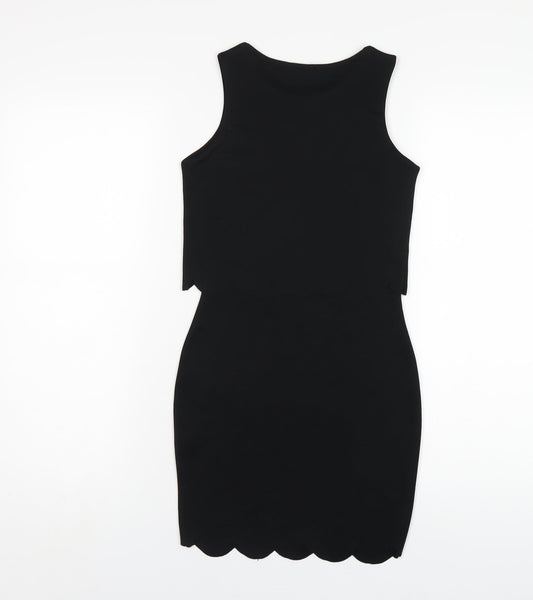 Boohoo Womens Black Polyester Bodycon Size 4 Round Neck Pullover