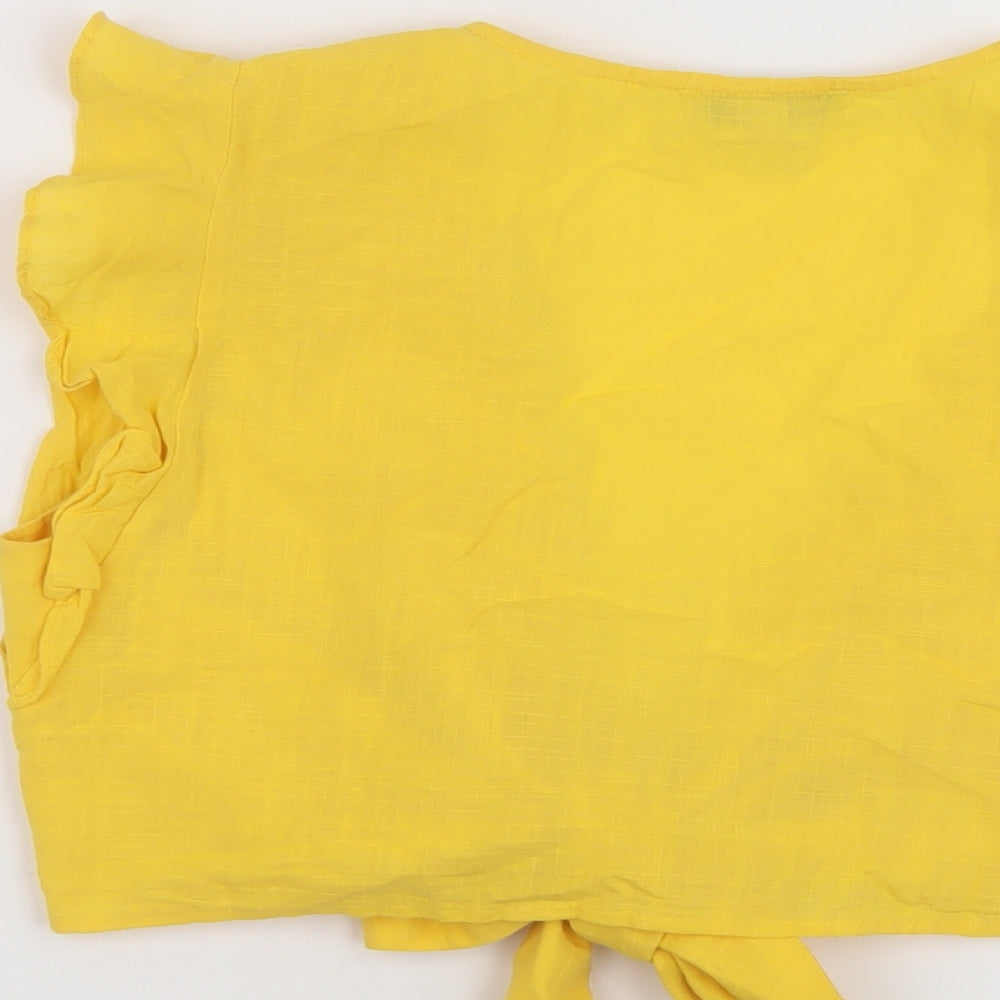 Wildfire Womens Yellow Linen Cropped Blouse Size 10 V-Neck