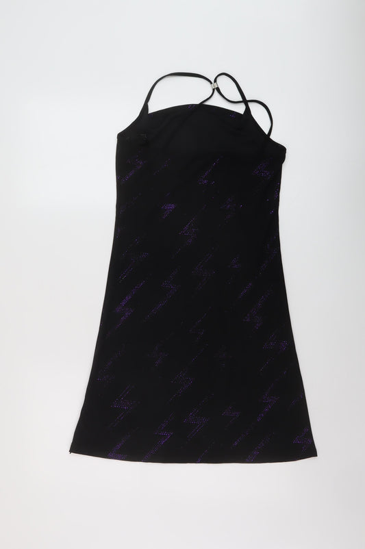 Feeling Womens Black Geometric Polyester Mini Size M Square Neck Pullover