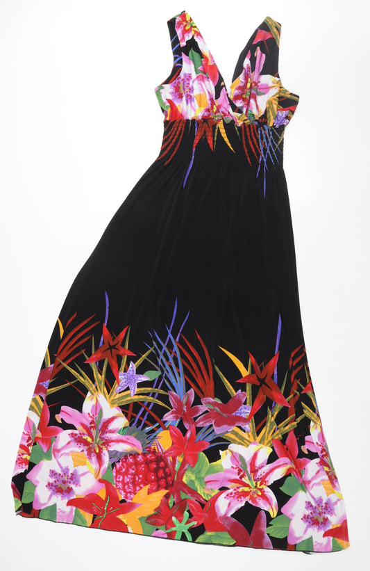 Casamia Womens Black Polyester Maxi Size M V-Neck Pullover - Floral Print